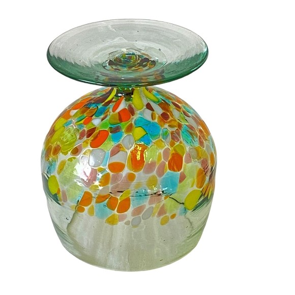 Vintage Hand Blown Confetti Art Glass Brandy Snifter Handmade Multicolor Heavy - Picture 2 of 9